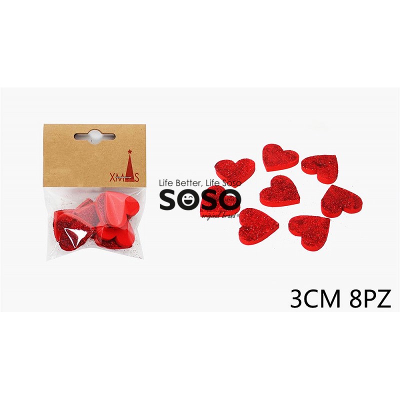 Decorazioni cuore rosso 3cm 8pz - 1