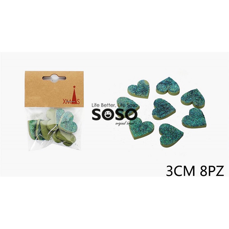 Decorazioni cuore verde 3cm 8pz - 1