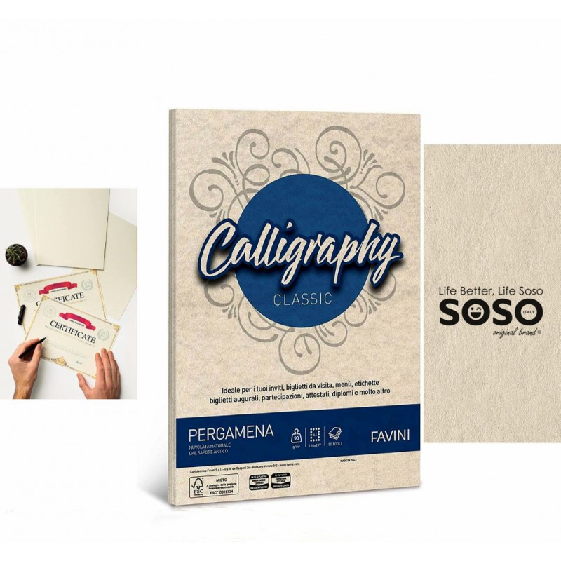 Favini calligraphy classic pergamena a4 90gr color sabbia 50ff - 1