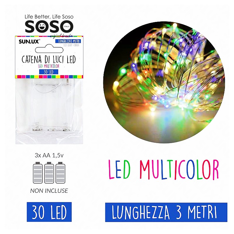 Catena luci led multicolor 30led 3mt - 1