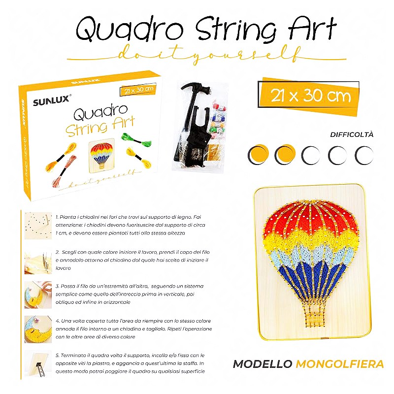 Quadro string art modello mongolfiera dimensione 15x20cm - 1