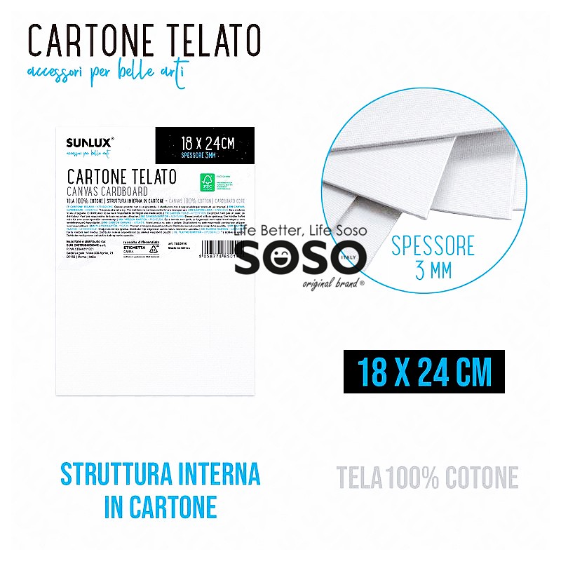 Cartone telato rettangolare dimensione 18cmx24cm x 3mm 100% cotone struttura interna in cartone - 1