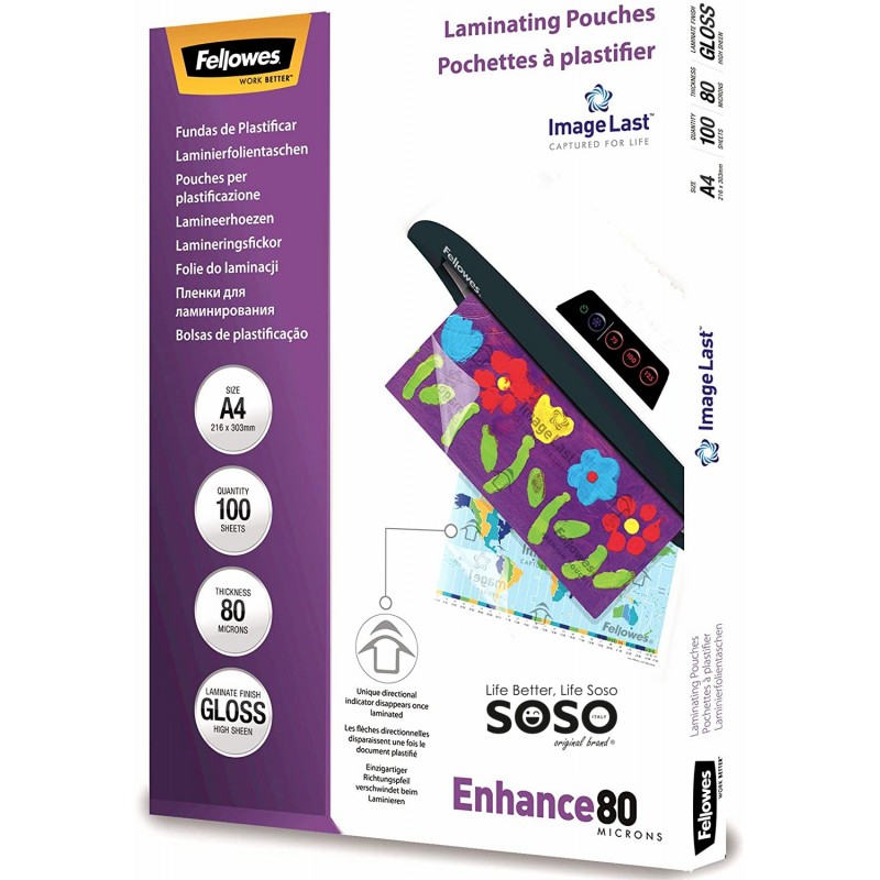 Fellowes pouches poliestere a4 enhance 80 my 100pezzi - 1