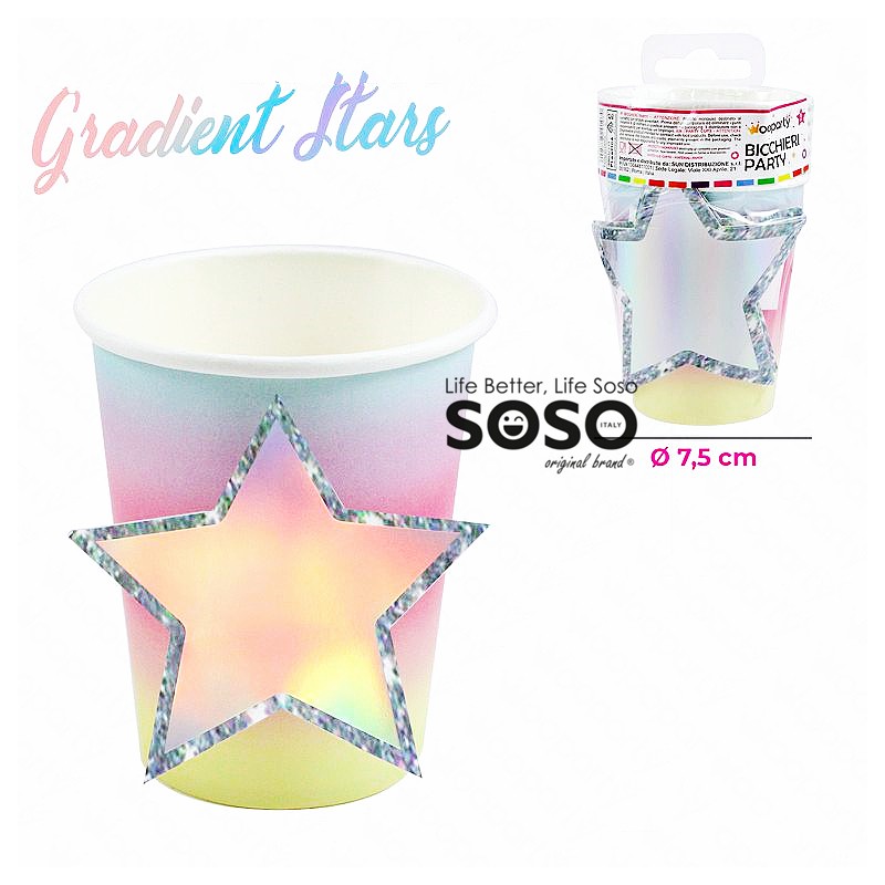 Bicchieri di carta linea gradient stars diametro 7.5cm altezza 8.5cm 6pezzi - 1