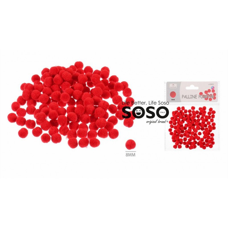 Palline pompom diametro 0.8cm circa 150pezzi colore rosso - 1