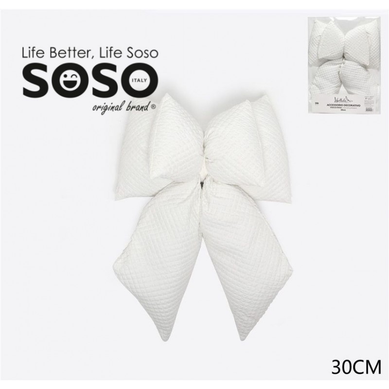 Decorativo fiocco nascita double bombato bianco 30cm - 1