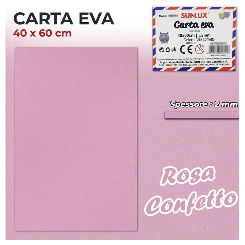 Gomma Eva 40x60cm spessore 2 mm - ROSA CONFETTO (Gomma Crepla, Fommy)