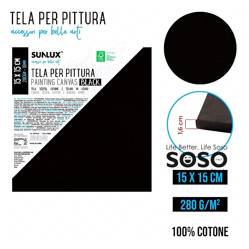 Tela per pittura nero 15x15cm 280gr - 1