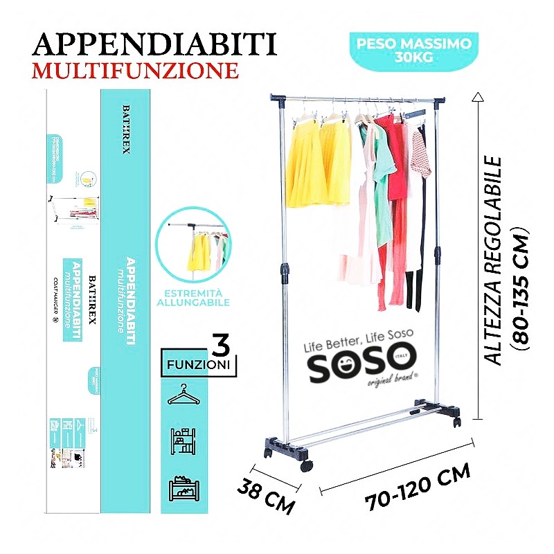 Appendiabiti lunghezza 70-120cm altezza 80-135cm - 1