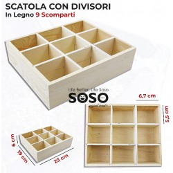 Scatola con divisori in legno 23x19x6cm - 1