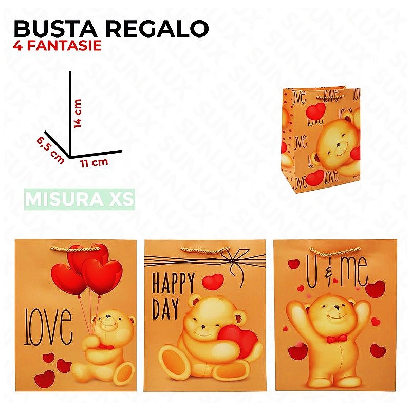 Buste regalo love11x14x6.5cm 4pezzi fantasie random - 1