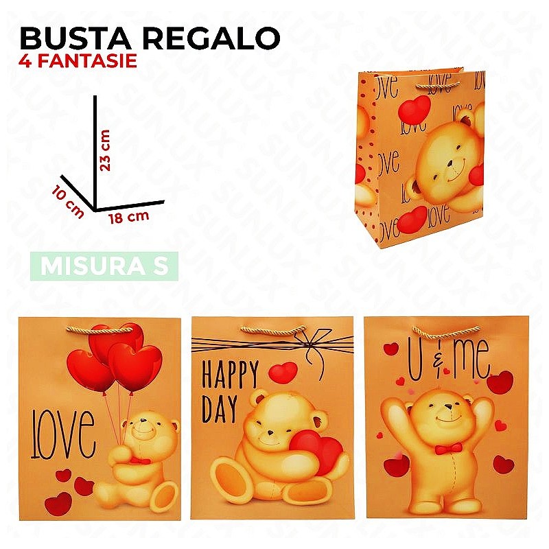 Buste regalo love18x23x10cm 4pezzi fantasie random - 1