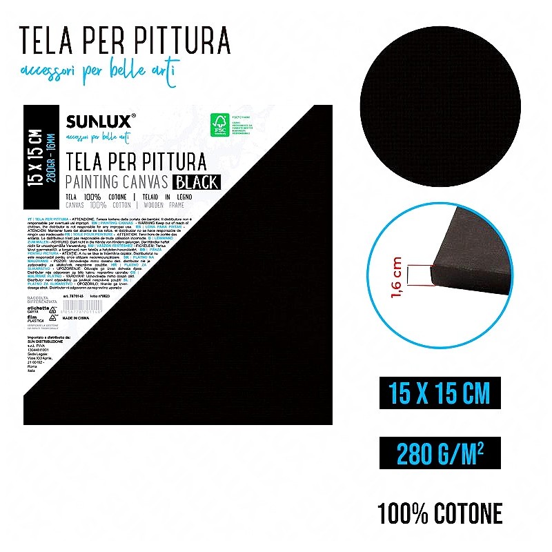 Tela per pinttura nero 15x15cm 280gr 1.6cm 100% cotone - 1