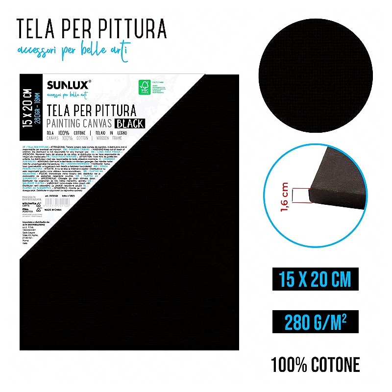 Tela per pinttura nero 15x20cm 280gr 1.6cm 100% cotone - 1