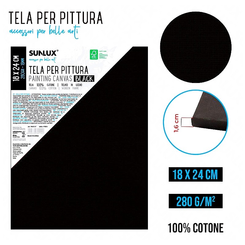 Tela per pinttura nero 18x24cm 280gr 1.6cm 100% cotone - 1