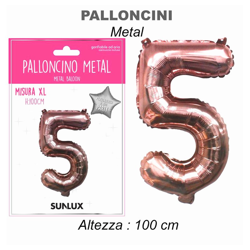 Palloncini mylar rosa oro metal. numero 6 h.100cm