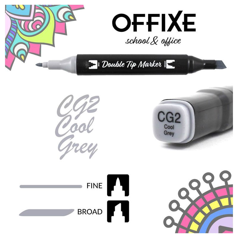 Double Tip Marker CG2 Cool Grey, doppia punta - Offixe - 1