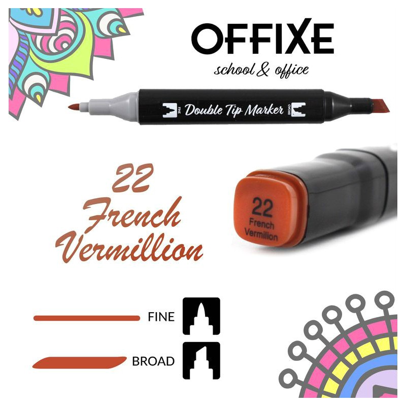 Double Tip Marker N22 Rosso Vermiglio Francese, doppia punta - Offixe - 1