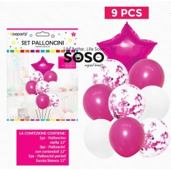 Set palloncini oro-rosa stella 9pcs ass.