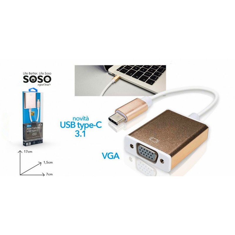 Cavo adattaore HD da usb type-c 3.1 a vga 10cm - 1