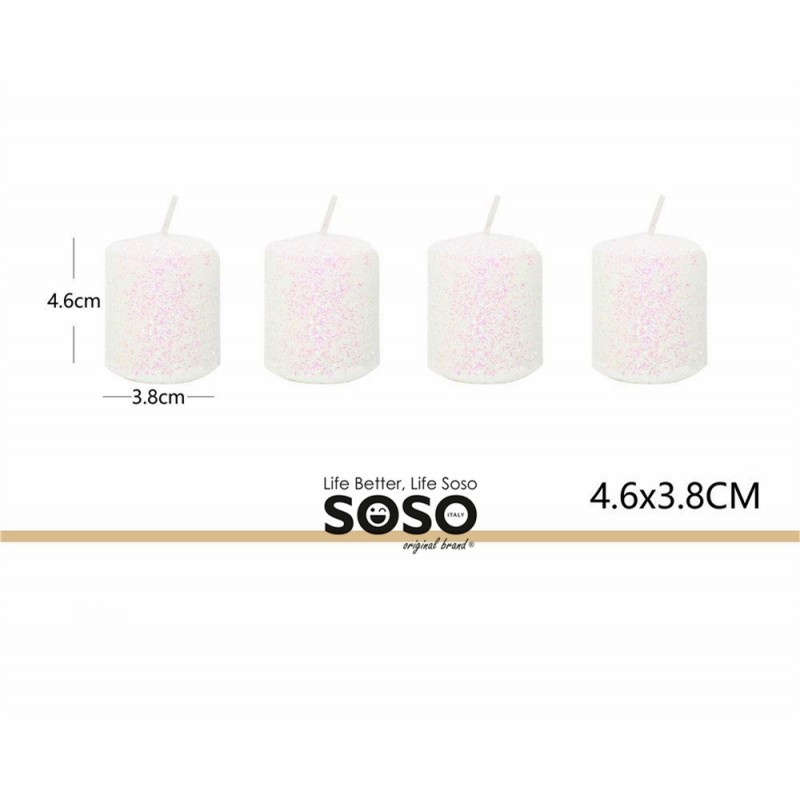 Candele bianco con glitter 3.8x4.6cm 4pz - 1