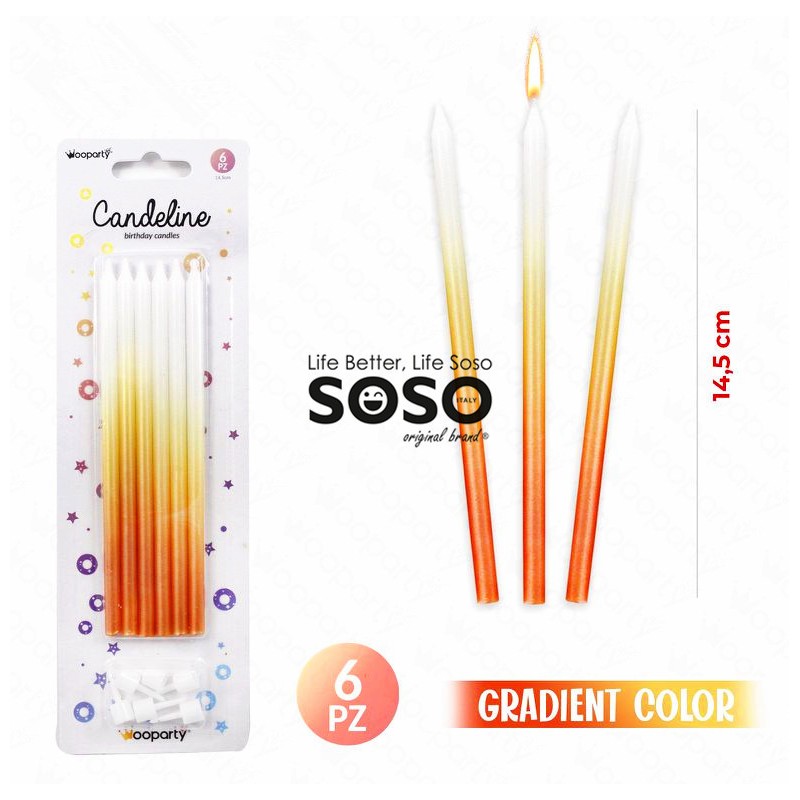 Candeline gradient sfumato arancione 6pcs 14.5cm - 1